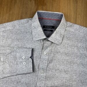 Bugatchi Uomo Shaped Fit Long Sleeve Button Down Shirt Mens M Gray Stripe Print